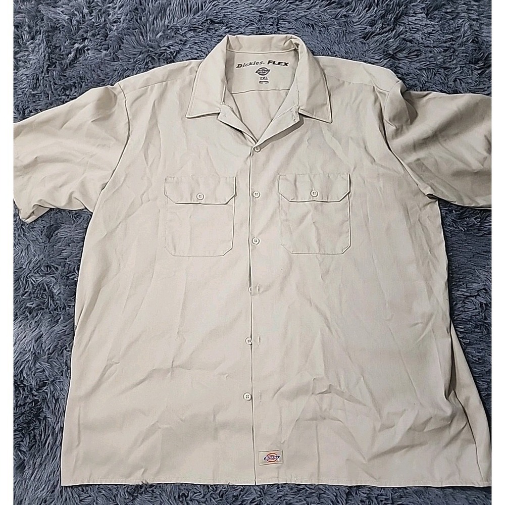 Dickies Flex Mens 2xl Button Down Khaki Short Sleeve Shirt